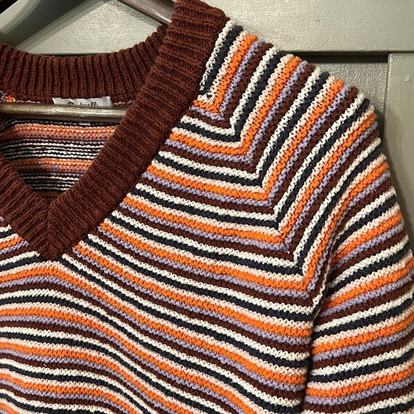 MADEWELL Arden V-Neck Crop Pullover Sweater in Stripe 100% Cotton Size Small - Picture 7 of 12